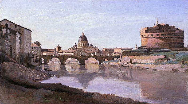 Jean-Baptiste-Camille Corot The Bridge and Castel Sant'Angelo with the Cuploa of St. Peter's France oil painting art